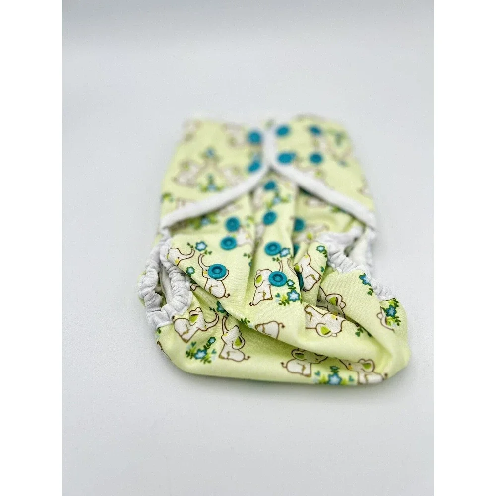 Baby Diaper‎ Cover Adjustable Snaps Elephant & Blue Flowers Print One Size NEW